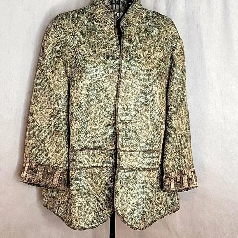 COLDWATER CREEK‎ Brown and Green with Gold Threading Paisley Jacket Size 22